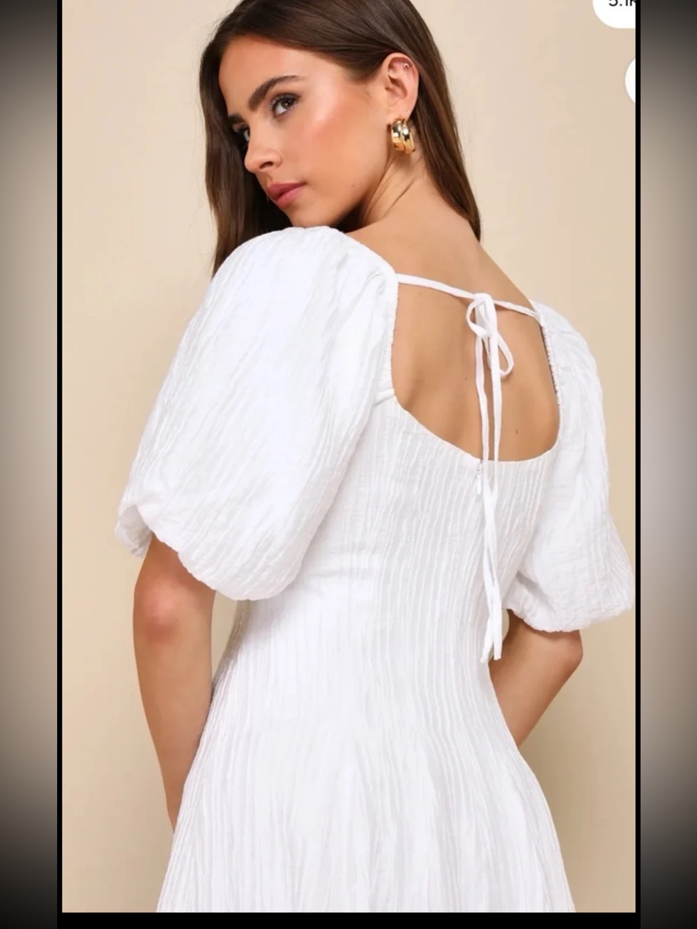 Lulus Heavenly Energy White Textured Puff Sleeve Pleated Midi Dress size Small - Picture 3 of 12